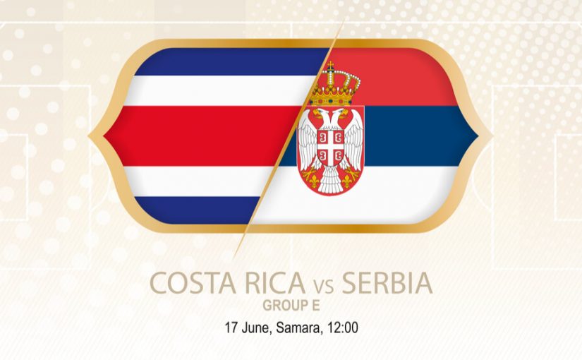 Costaricansk og serbisk flag på VM-baggrund